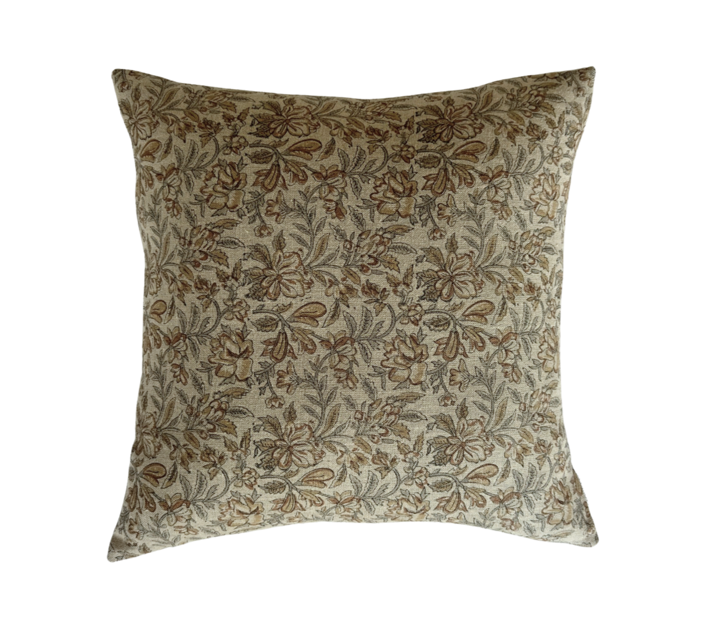 Tina | Floral Leaf Block-Printed Linen Pillow Cover