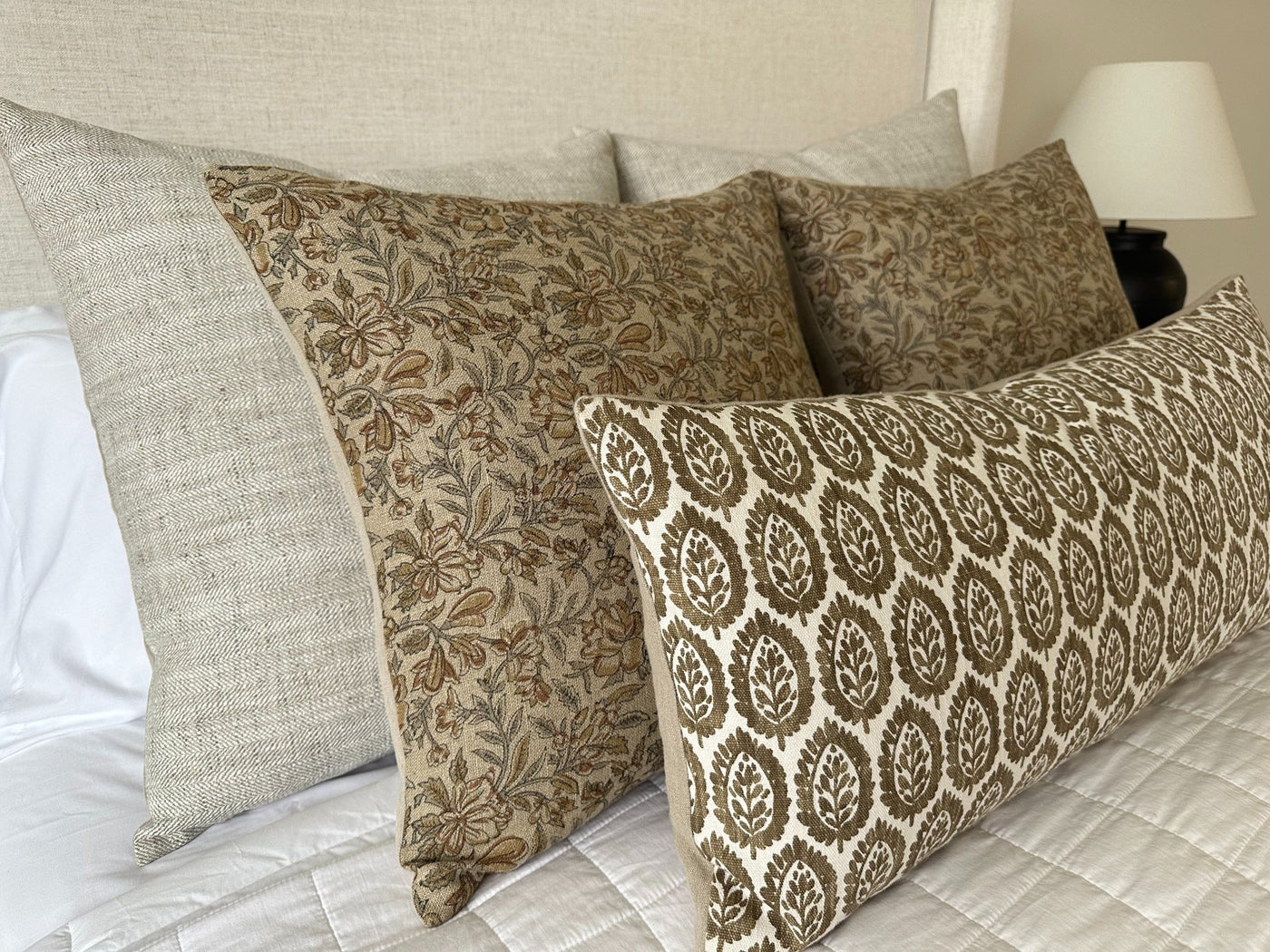 Tina | Floral Leaf Block-Printed Linen Pillow Cover