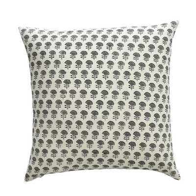 Elizabeth | Mini Grey Floral Block-Printed Cotton Pillow Cover