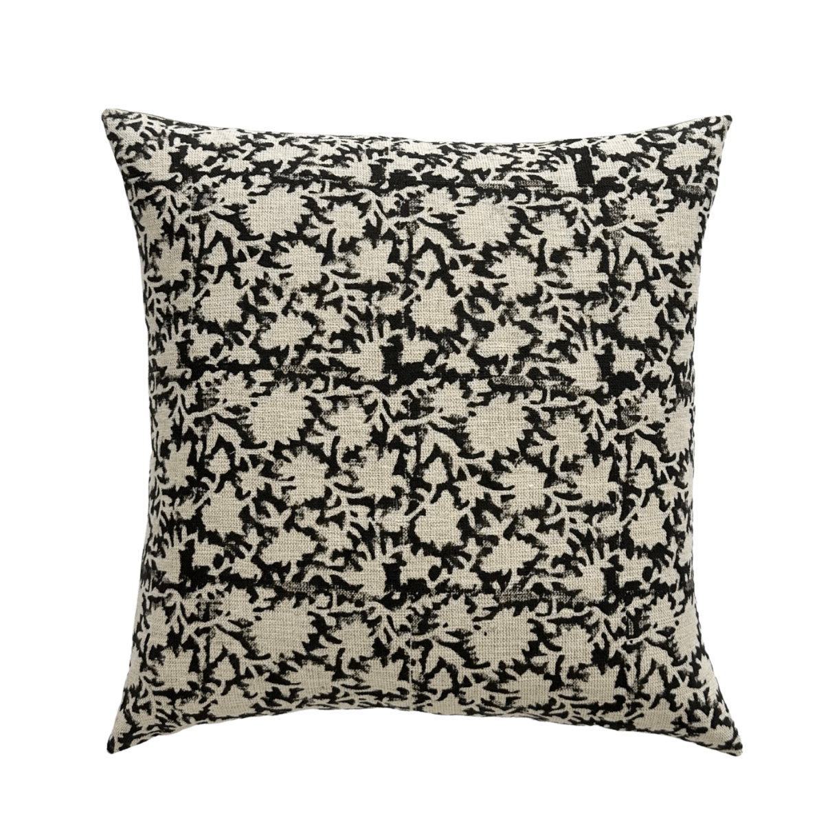 Rory | Black Floral Block-Printed Linen Pillow Cover