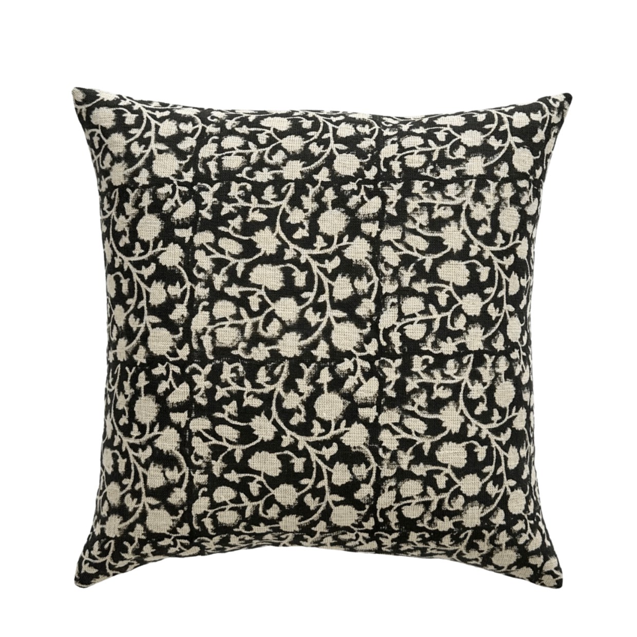 Shirley | Black Floral Block-Printed Linen Pillow Cover