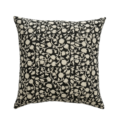 Shirley | Black Floral Block-Printed Linen Pillow Cover