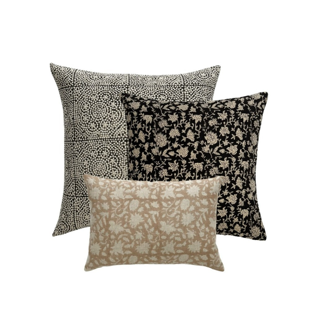 A collection of 3 decorator throw pillows in 3 sizes. 