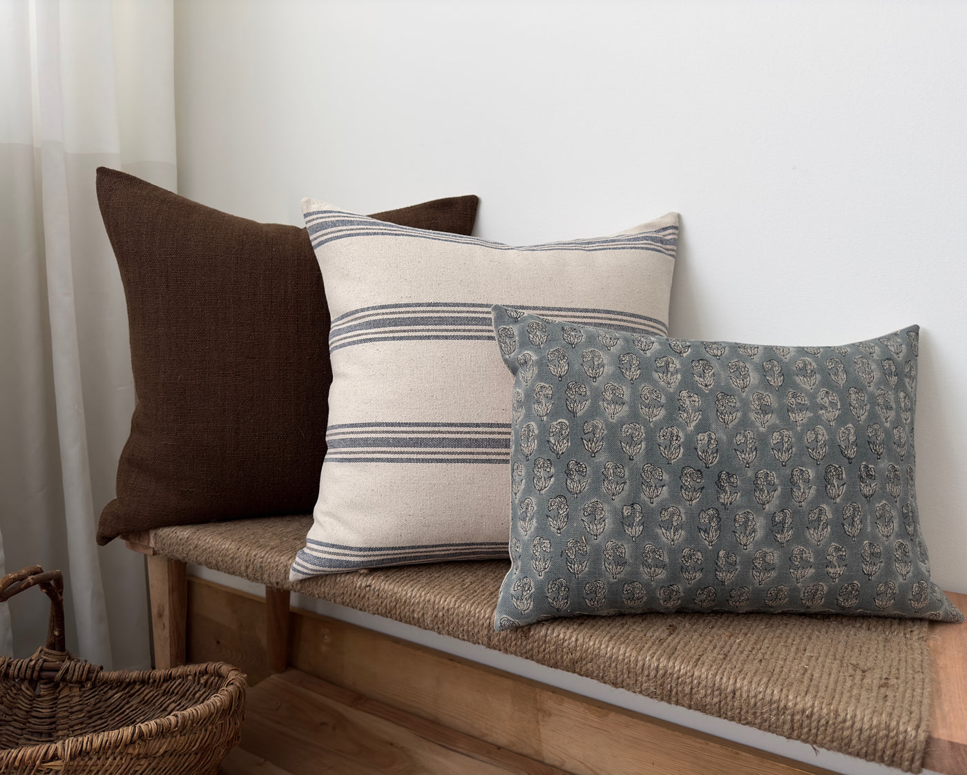 Christopher | Striped Grain Sack Cotton Pillow Cover