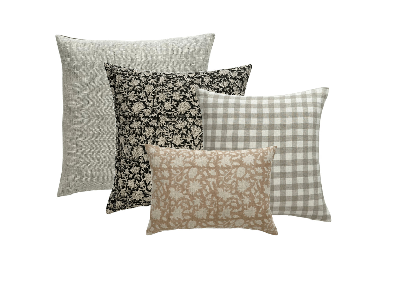 A collection of 4 decorator throw pillows with different colors and patterns.
