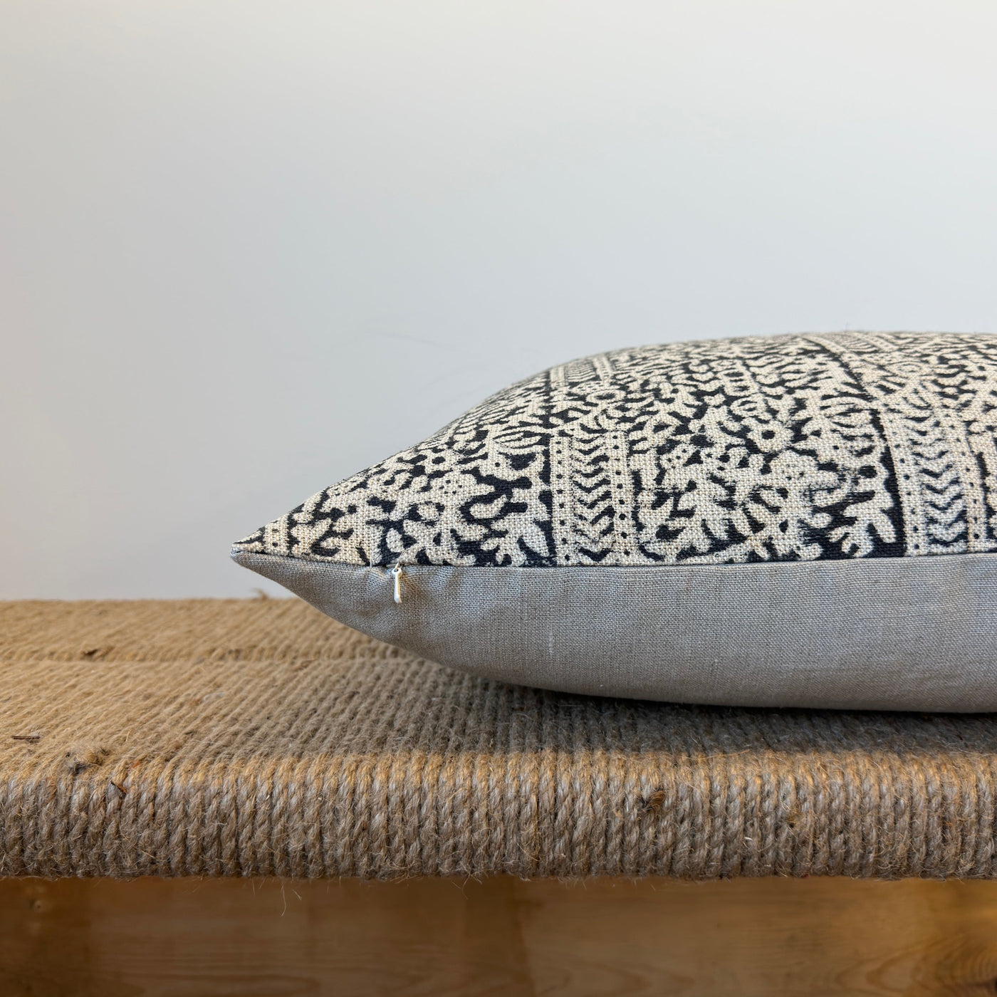 Marie | Black Floral Block-Printed Linen Pillow Cover