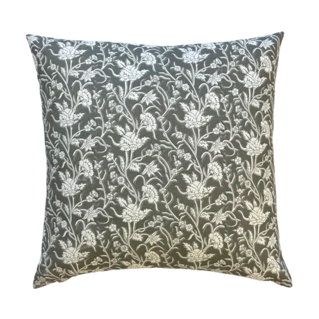 Violet  | Grey Floral Printed Cotton Pillow Cover