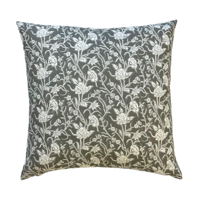 Violet  | Grey Floral Printed Cotton Pillow Cover