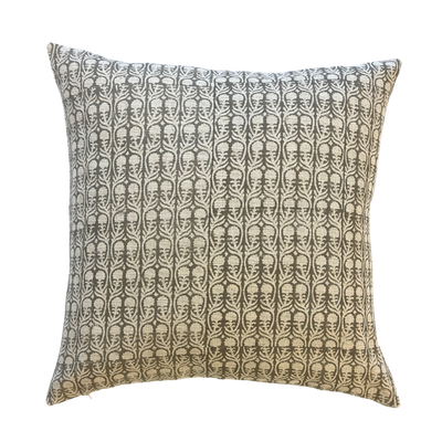 Lynn | Olive Green Floral Block-Printed Linen Pillow Cover