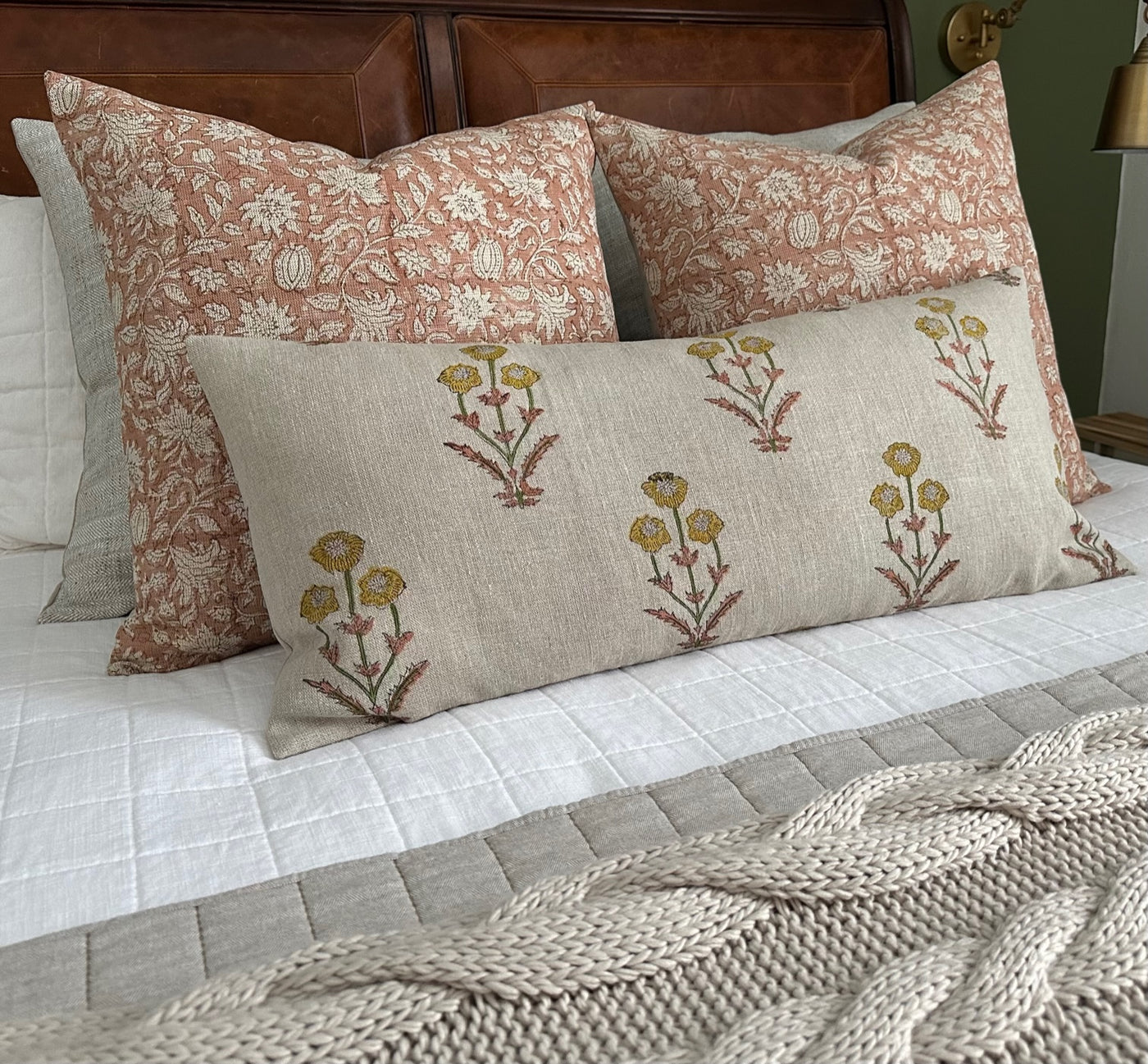 Estelle | Floral Wildflower Block-Printed Linen Pillow Cover