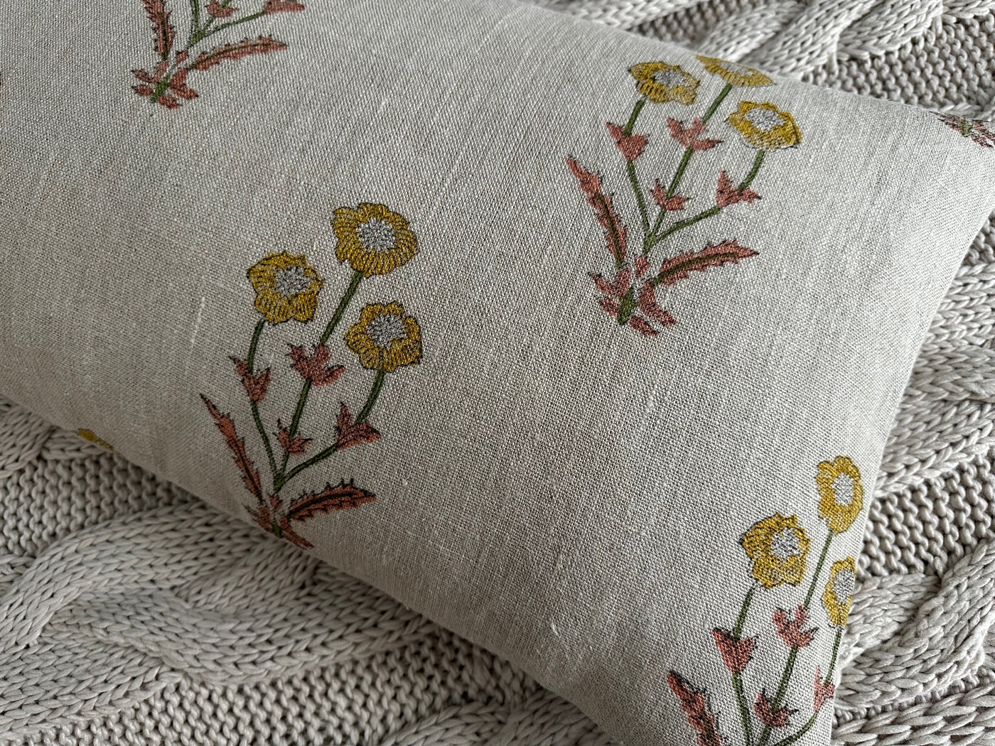 Estelle | Floral Wildflower Block-Printed Linen Pillow Cover