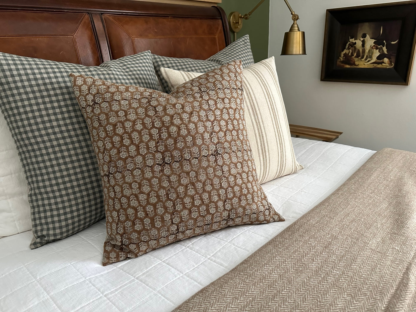 Timothy | Green Check Washed Linen Pillow Cover