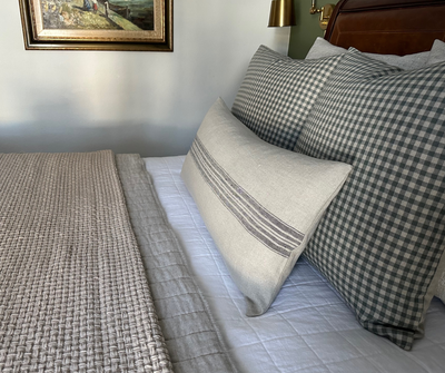 Timothy | Green Check Washed Linen Pillow Cover