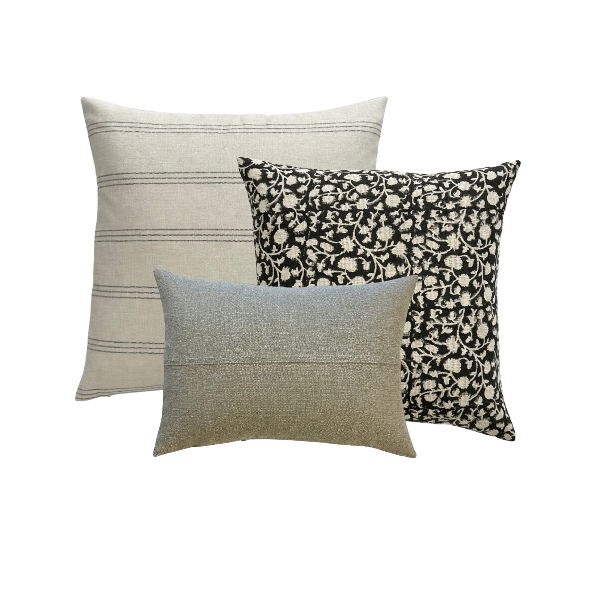 Shirley | Black Floral Block-Printed Linen Pillow Cover