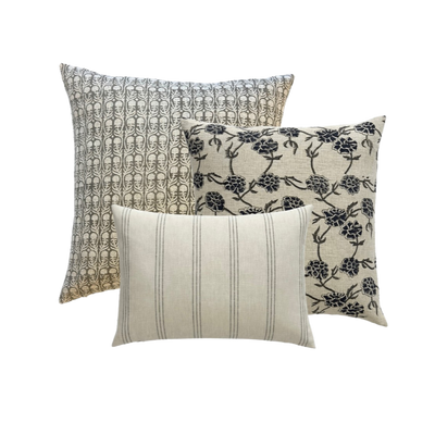 Lynn | Olive Green Floral Block-Printed Linen Pillow Cover