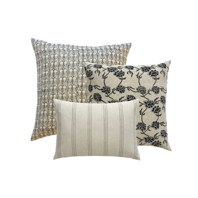 Leila | Floral Block-Printed Linen Pillow Cover